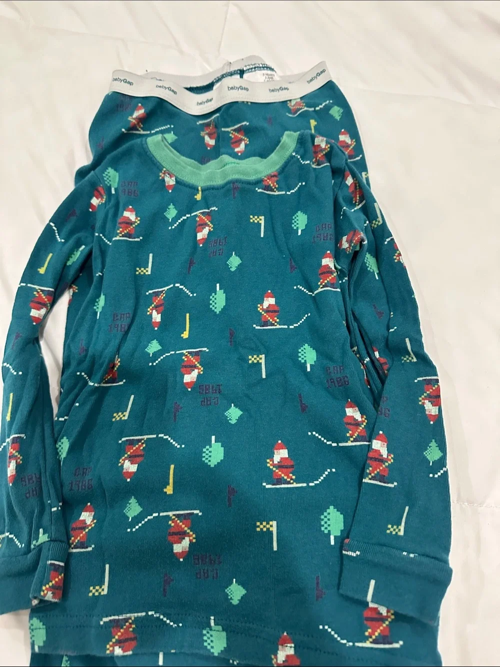 GAP Teal Ski Santa Print Pajama Set